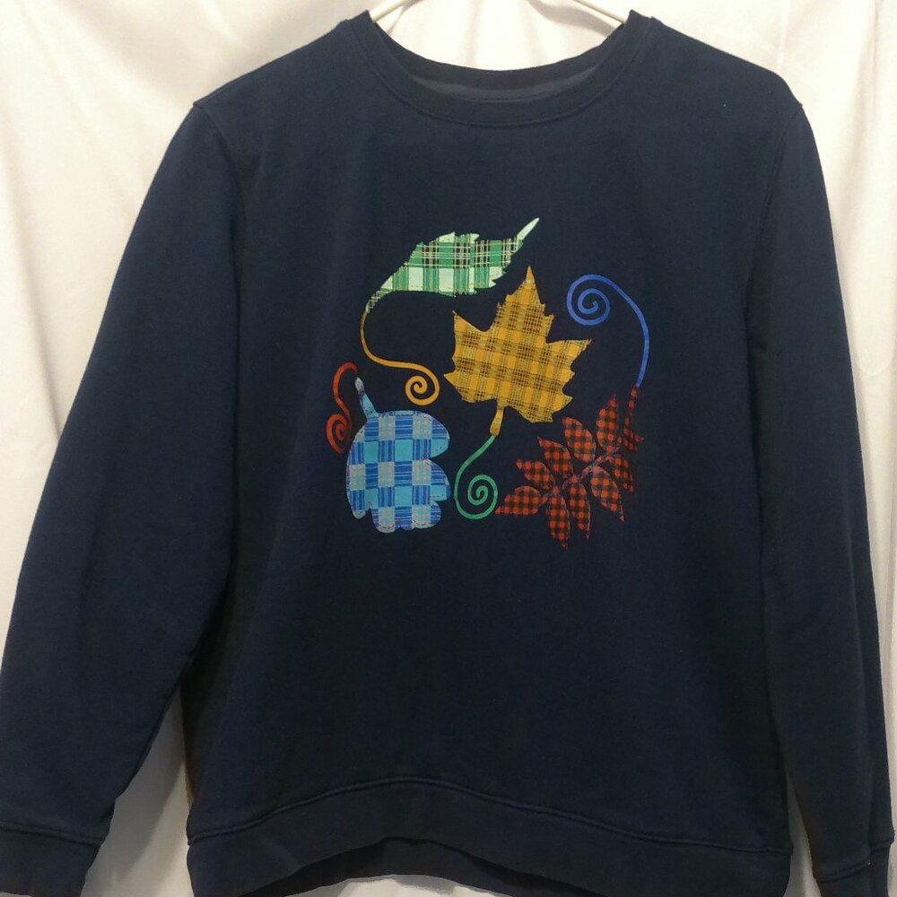 Vtg Vermont Fall Leaves Embroidered Crewneck Women’s L Navy Blue Sweatshirt